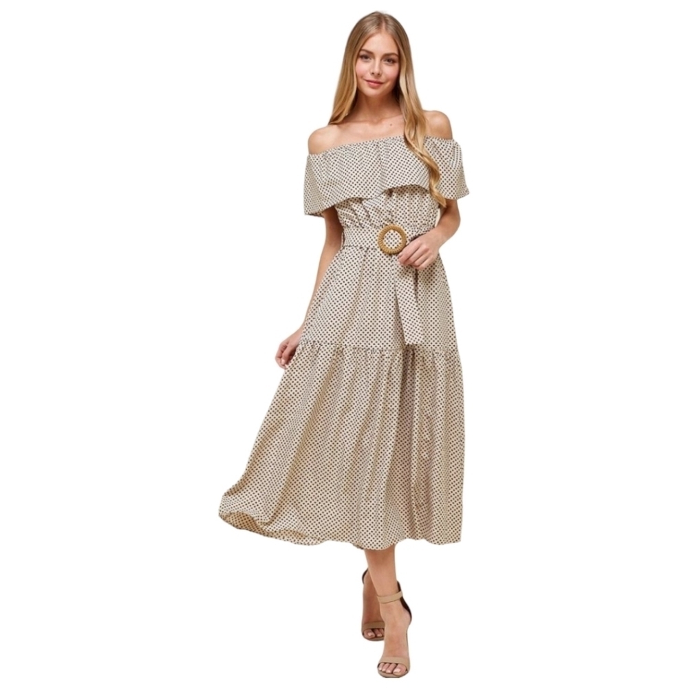 EPISODE Boho Coastal Off‎ Shoulder Ruffle Tiered Midi Dress S